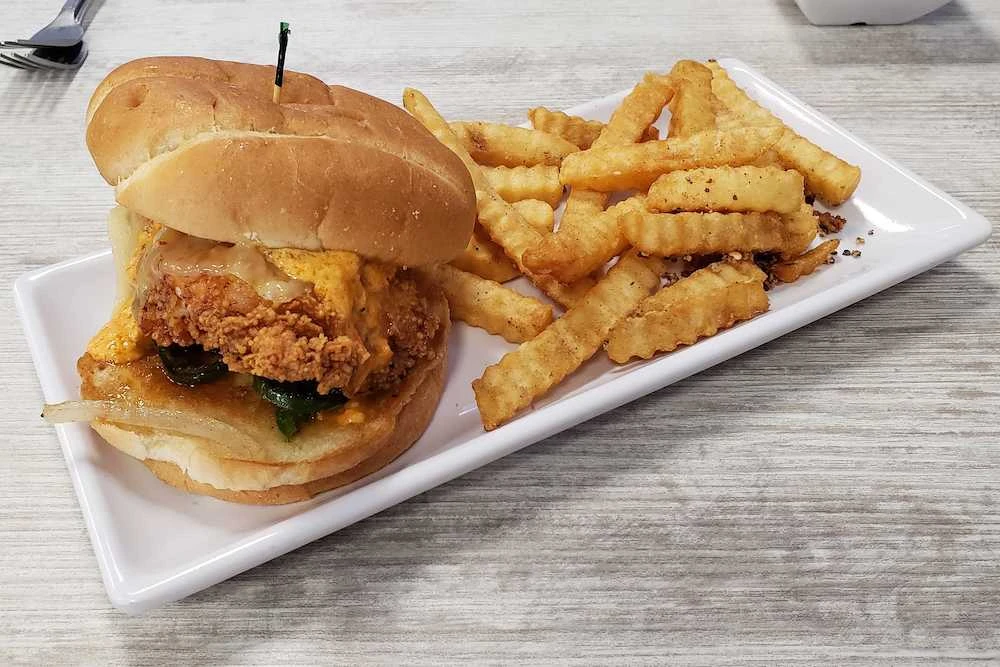 chicken sandwich and fries at Cookie Dough Monster in Pigeon Forge TN