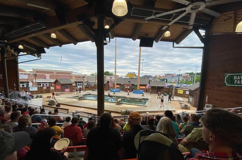 sitting in Climate-Controlled Grandstand watching Paula Deen's Lumberjack Feud Supper Show in Pigeon Forge TN