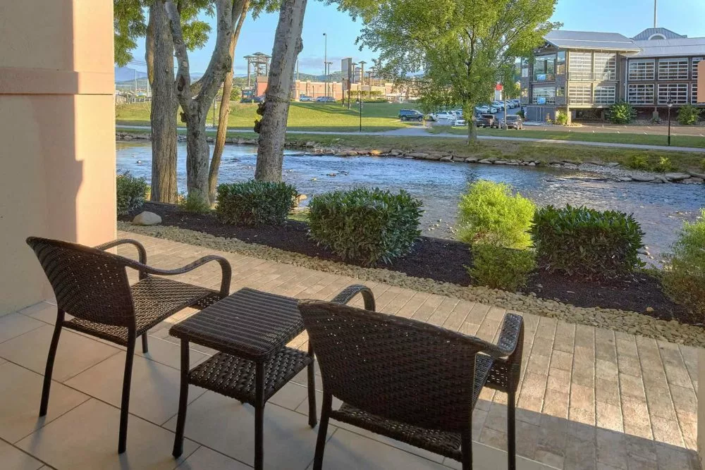 patio with river view