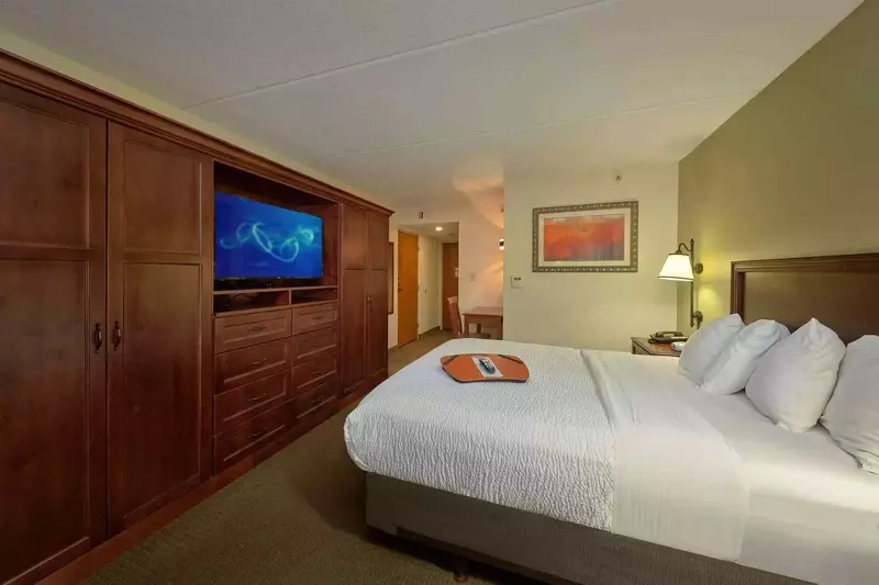 queen bed facing TV