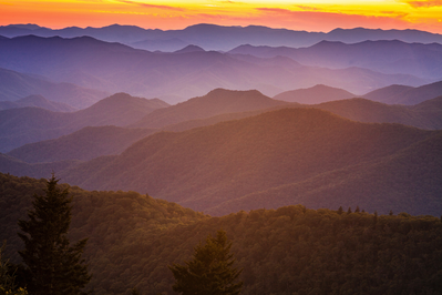 Smoky Mountain sunset from scenic overlok