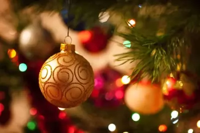 christmas ornament hanging off a christmas tree