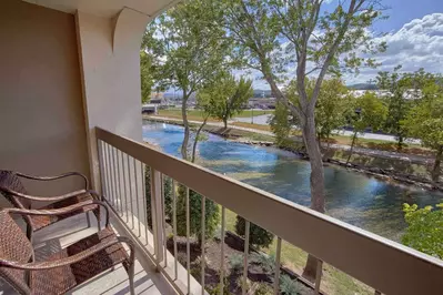 Beautiful view of the Little Pigeon River from the balcony of The Inn On The River hotel.