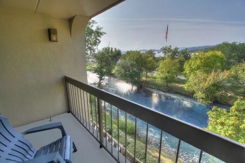 Beautiful view of the Little Pigeon River from the balcony of The Inn On The River hotel.