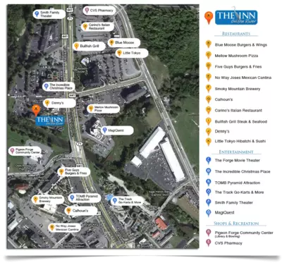 Map of attractions within walking distance of Inn on the River