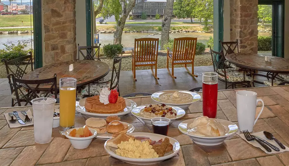 complimentary breakfast spread on patio