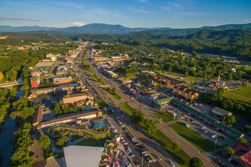 aerial view of the Pigeon Forge Parkway