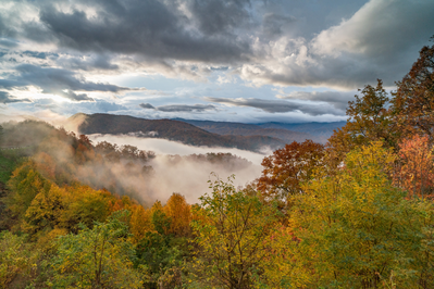 foggy fall mountain view from the Foothills Parkway near Pigeon Forge